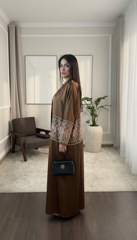 ABAYA 2-PIECE SET BROWN EMBROIDERED