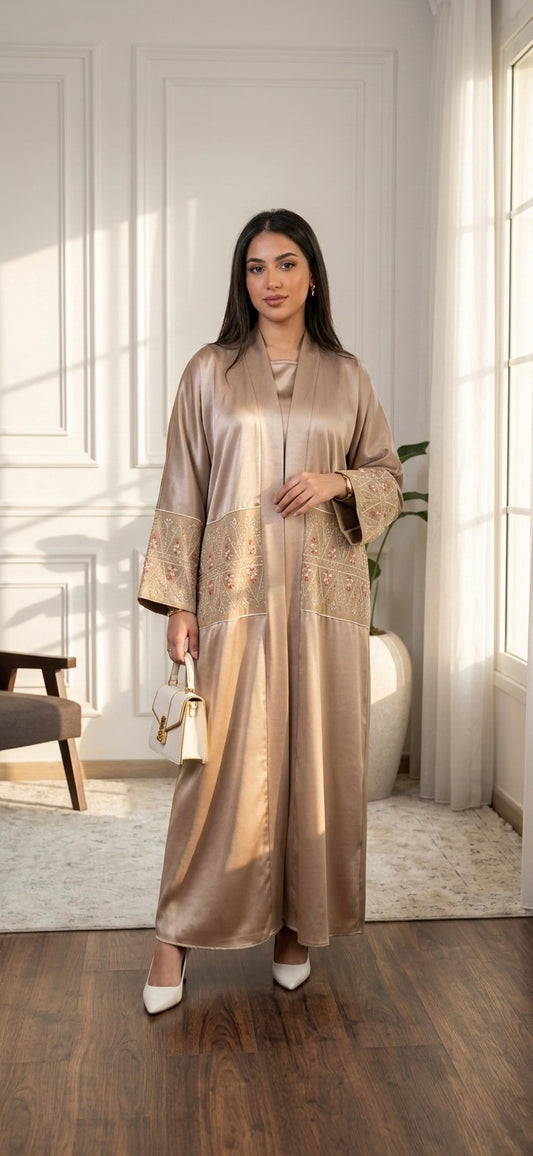 ABAYA 2-PIECE SET BEIGE EMBROIDERED
