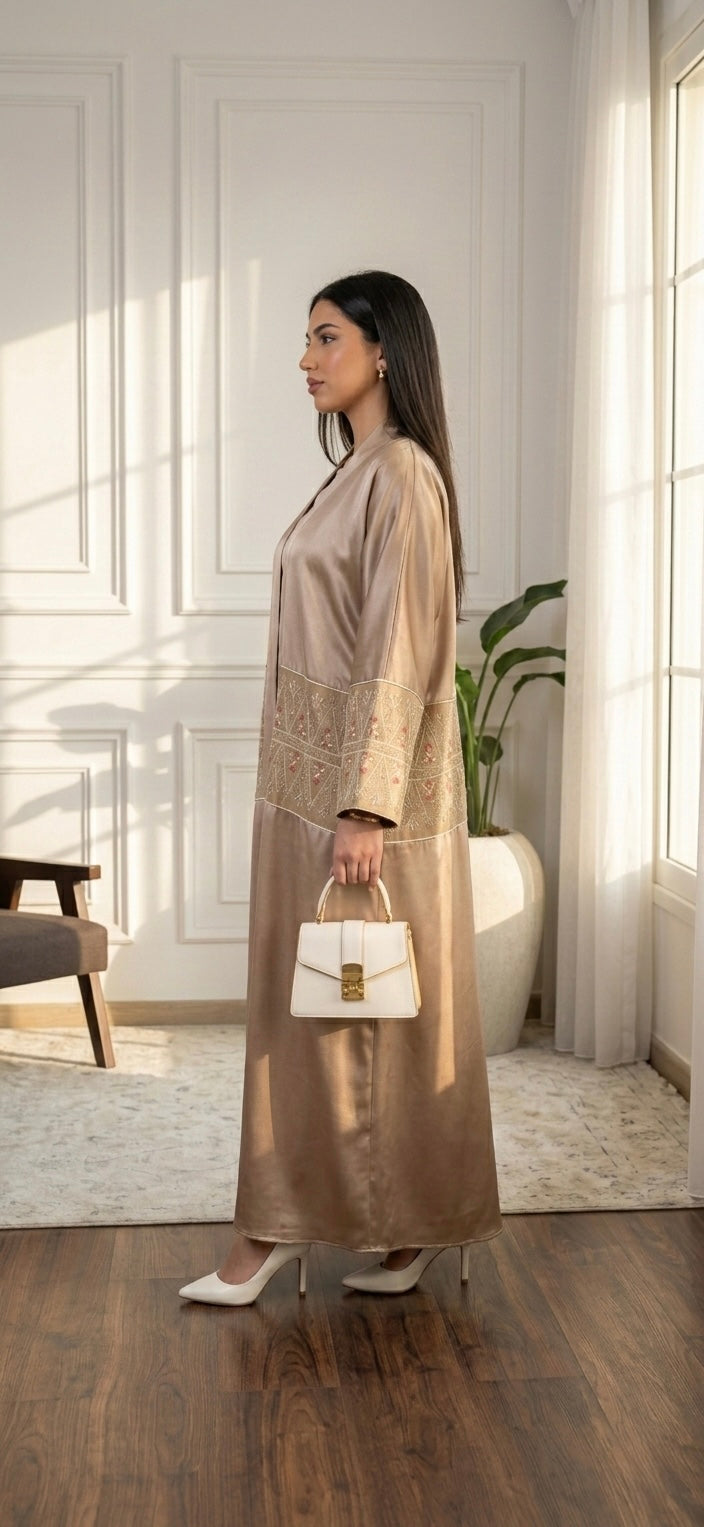 ABAYA 2-PIECE SET BEIGE EMBROIDERED