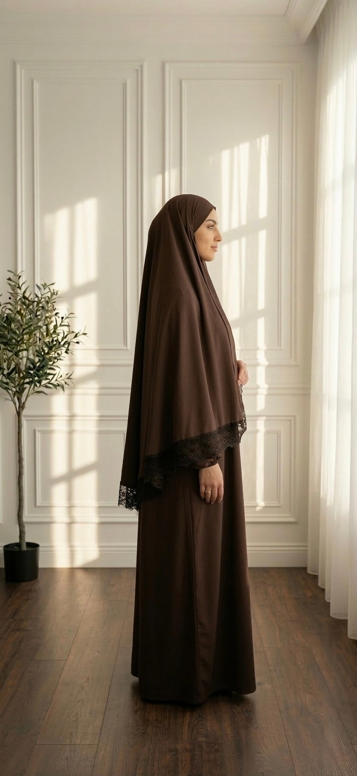 KHIMAAR SET LACE BROWN