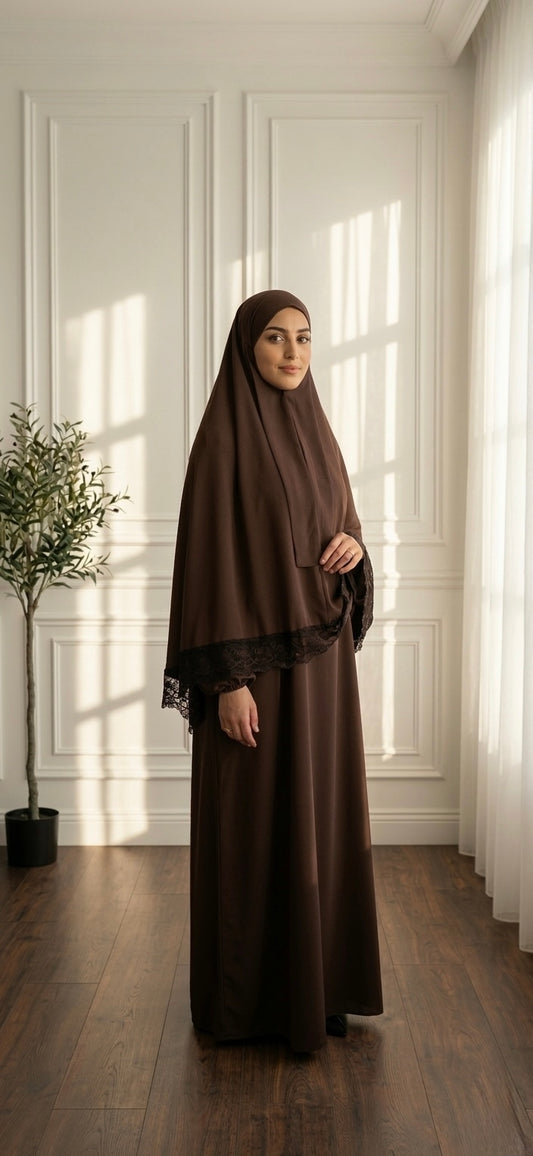 KHIMAAR SET LACE BROWN